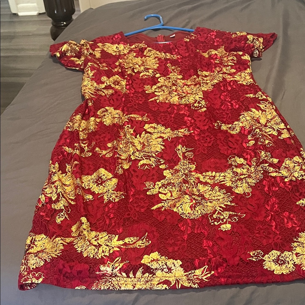 Red and Gold Floral Dress